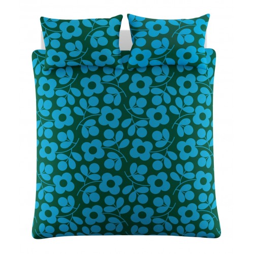 Orla Kiely bed set. Stem Sprig floral design. 200 thread count cotton in rich shades of jade and kingfisher blue.