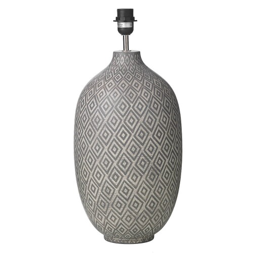 Ceyda base cerámica gris decorada con diseño geométrico de diamante, hecha a mano en Portugal.