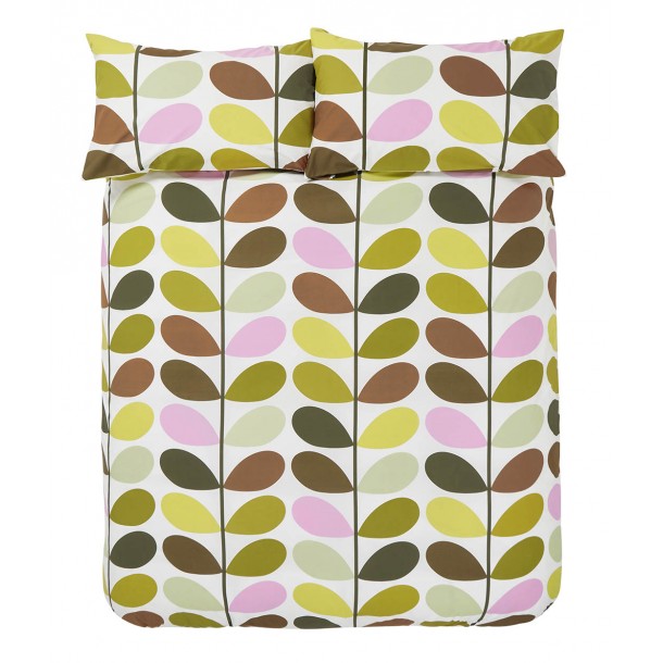 Orla Kiely bed set. Retro 60's Multi Stem design. In warm toasted tones, yellows and hints of pistachio and pink.