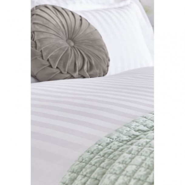 Shalford White, Laura Ashley. 400 thread count cotton, classic style. Printed with satin stripes and piped edge.