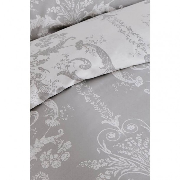 Classic floral design, Laura Ashley. Inspired by 18th century France, dove grey. 200 thread count cotton sateen. Reversible.
