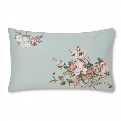 Set de cama Rosemore estilo rústico, Laura Ashley. Algodón percal 200 hilos, en verde salvia. Estampado de bouquet de flores.