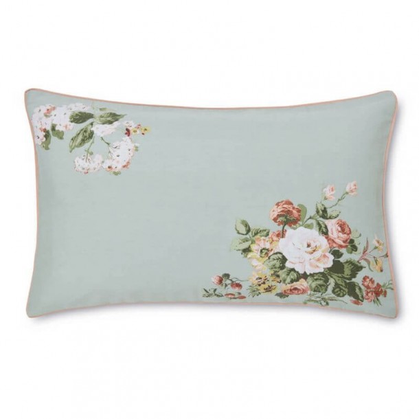 Set de cama Rosemore estilo rústico, Laura Ashley. Algodón percal 200 hilos, en verde salvia. Estampado de bouquet de flores.