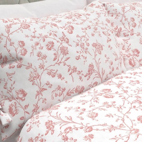 Set de cama Aria Rosa, de Laura Ashley. Estampado floral romántico, rosa maquillaje. Algodón puro y reversible.
