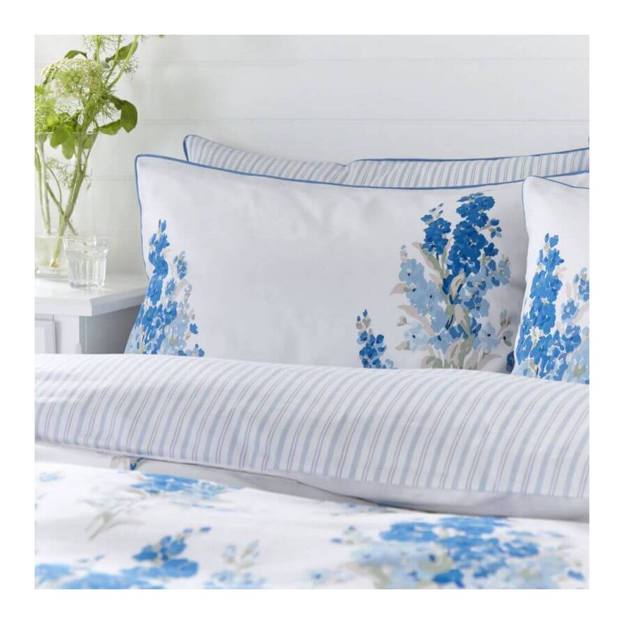 Stock Sky Blue Bed Set, Laura Ashley. Large-scale flower bouquets. 1 or 2 pillowcases, depending on size.