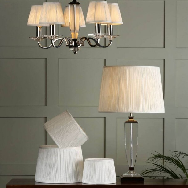 Laura Ashley traditional silk shade cream. pleated design. Available in various diameters.