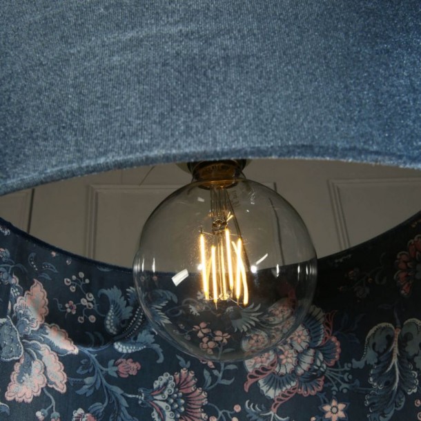 Portia lampshade with outer velvet fabric, by Laura Ashley. Poly silk interior, with floral print.