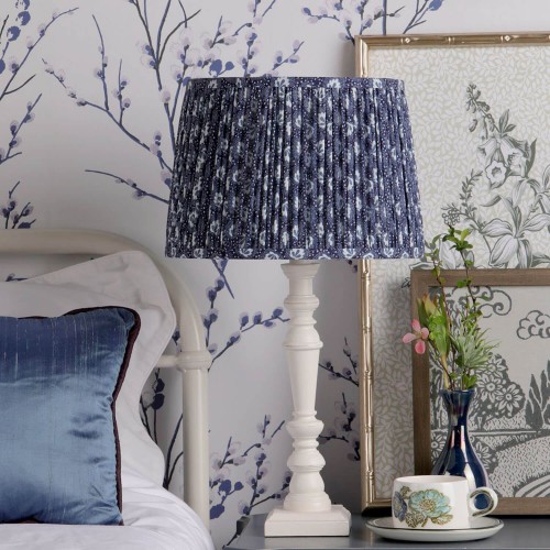 Calcot Pleated Shade, Laura Ashley. Vintage print leaves and blue background. 12 inch and adaptable E27 socket.