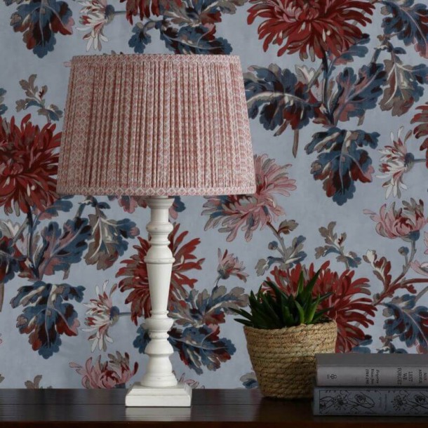 Empire Gwendolen Pleated Shade, Laura Ashley. Twig vegetal print, vintage coral red. Country Charm Collection.
