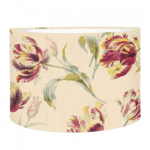Gosford Cylinder Shade, Laura Ashley. Handmade. Red and blueberry tulips. Table Cover. 2 sizes.