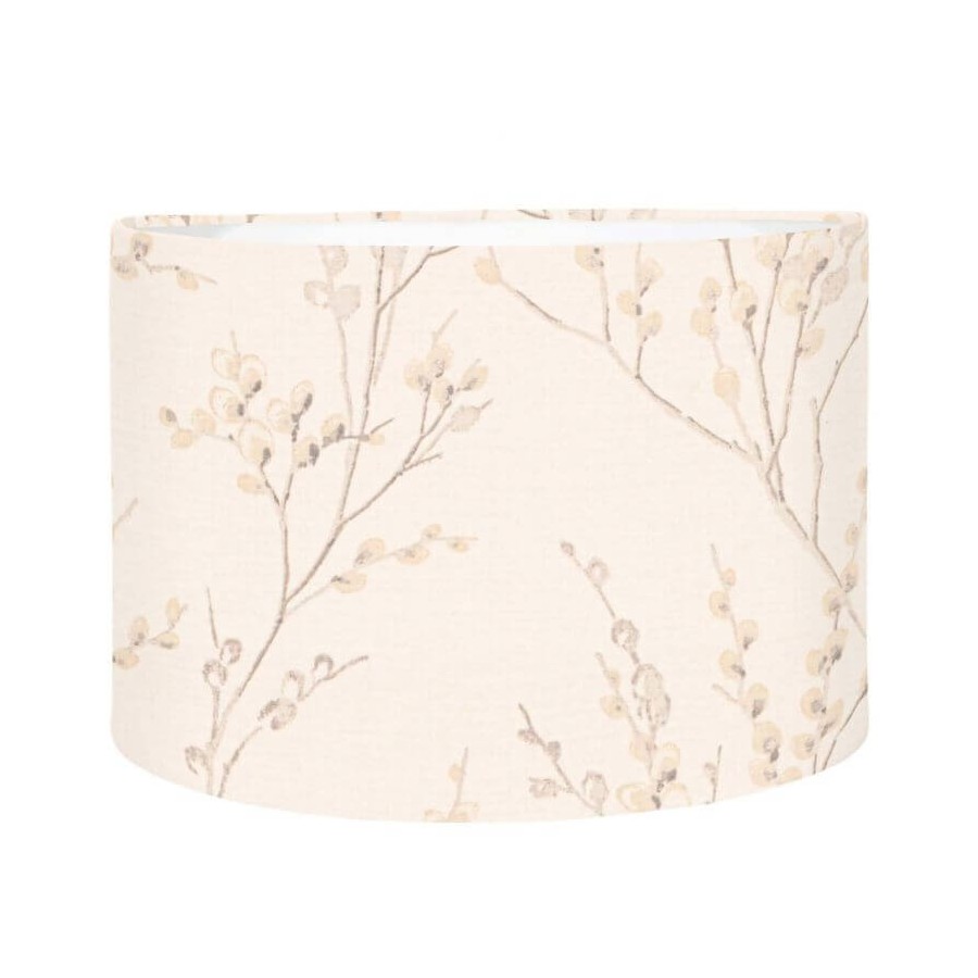 Pussy Willow Cylinder Shade, Laura Ashley. Gray and white leaves. Handmade, ivory background. Table cover. 2 sizes.