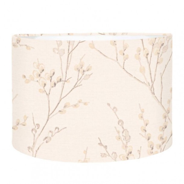 Pussy Willow Cylinder Shade, Laura Ashley. Gray and white leaves. Handmade, ivory background. Table cover. 2 sizes.