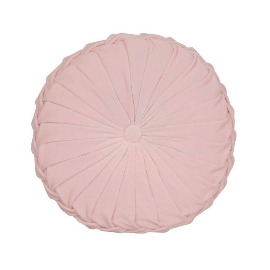 Cojín redondo de poliéster Rosanna, Laura Ashley, Estilo clásico. Botón central, en tono rosa maquillaje. 35 cm de diámetro.
