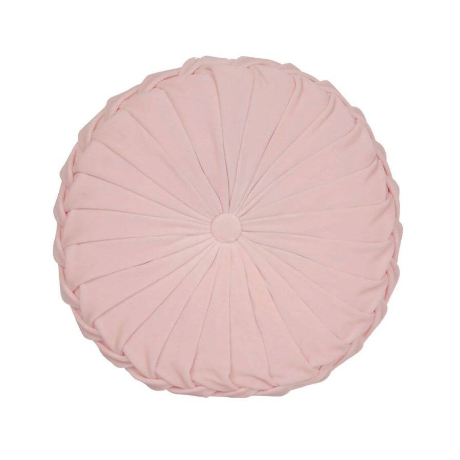 Rosanna Round Polyester Cushion, Laura Ashley, Classic Style. Central button, in blush tone. 35cm in diameter.