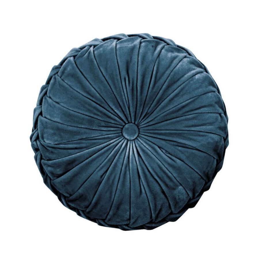 Rosanna Round Polyester Cushion, Laura Ashley, Classic Style. Central button, in dark seaspray tone. 35cm in diameter.