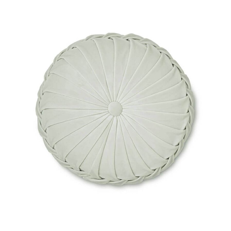 Rosanna Round Polyester Cushion, Laura Ashley, Classic Style. Central button, in sage tone. 35cm in diameter.
