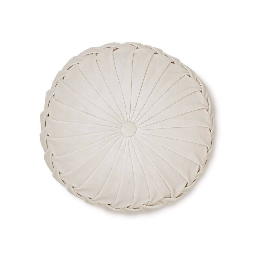 Rosanna Round Polyester Cushion, Laura Ashley, Classic Style. Central button, in almond tone. 35cm in diameter.