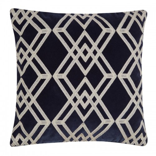 Laura Ashley midnight blue cushion, with embroidered diamonds in ivory. Filled with microfiber and measures 45 x 45 cm.
