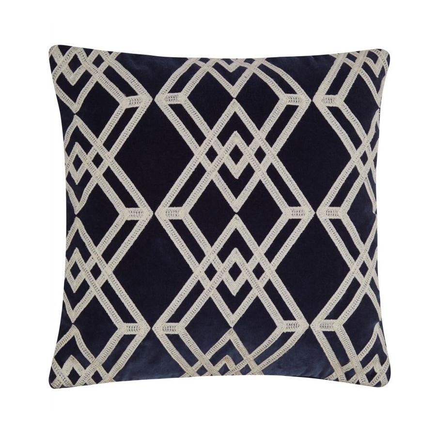 Laura Ashley midnight blue cushion, with embroidered diamonds in ivory. Filled with microfiber and measures 45 x 45 cm.