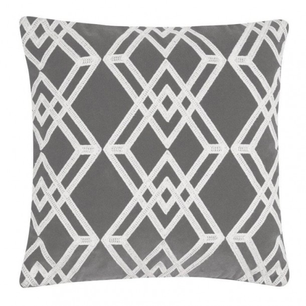 Laura Ashley slate gray cushion, with diamonds embroidered in white. Filled with microfiber and measures 45 x 45 cm.