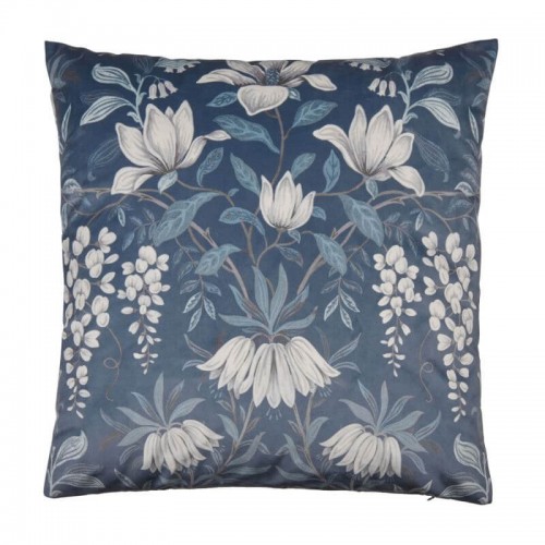 Parterre print velvet cushion, Laura Ashley. Design white flowers on a dark sea blue background. 50x50cm.