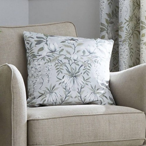 Parterre cushion by Laura Ashley with a green floral design. Natural style and feather filling. It measures 50 x 50 cm.