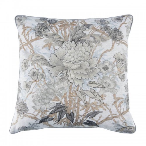 Overton Embroidered Cushion, Laura Ashley. Floral motifs in steel and natural tones. Fresh and luxurious style.