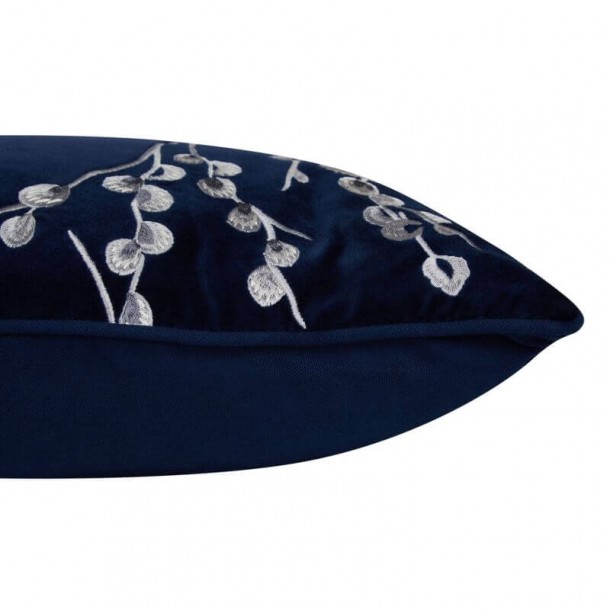 Embroidered cushion, Laura Ashley. Midnight blue background and white flowering cotton branches. Includes padding. 35x50cm.