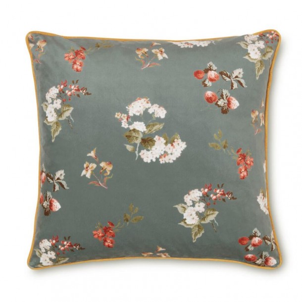 Rosemore Cushion, Laura Ashley. Bouquet of pink flowers with a fern background and a pink edging. Includes padding. 50x50cm.