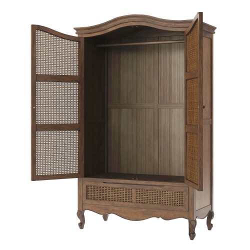 Wardrobe 2 doors and 1 drawer Montpellier, Laura Ashley. French style. Solid panels and aged walnut veneer.