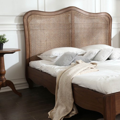 Montpellier Bed, Laura Ashley. Mesh headboard, turned legs and slatted bed base. Walnut finish and carved in solid wood.
