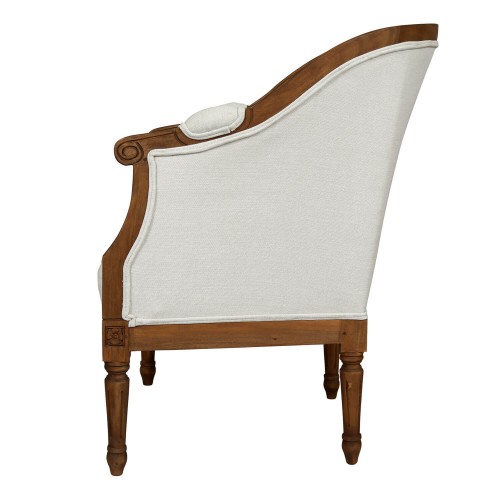 Romantic style armchair. Montpellier Collection, Laura Ashley. In natural color linen and solid wood with a walnut finish.