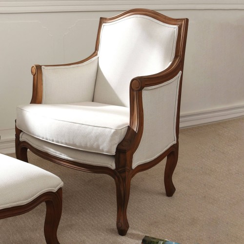 romantic armchair Montpellier Collection, Laura Ashley. High back. Natural linen upholstery. Walnut finish, Solid wood.