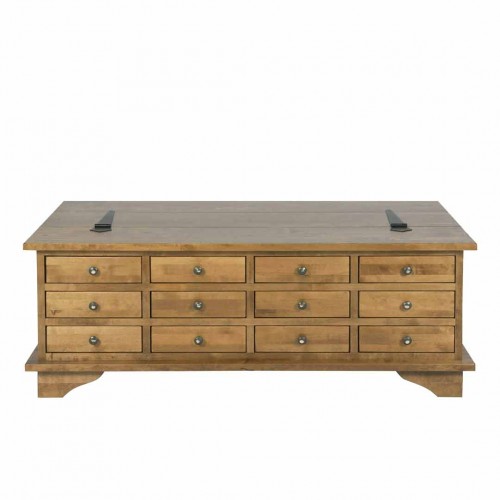 Coffee table with twelve honey garrat drawers. Garrat Collection, by Laura Ashley. Mobile cover. Solid birch.