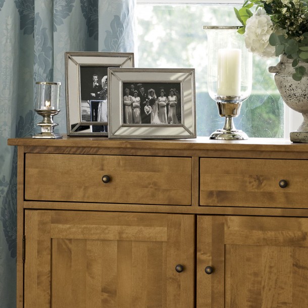Honey sideboard. Garrat Collection, Laura Ashley. 2 drawers and 2 cupboards and adjustable shelf. Stained solid birch.