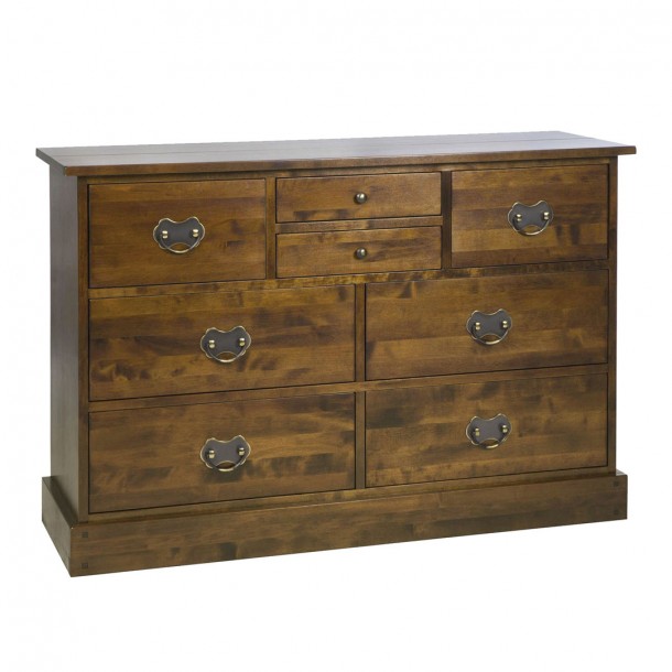 Dresser 8 dark chestnut drawers. Garrat Collection, Laura Ashley. Drawers with different capacities. Solid birch.