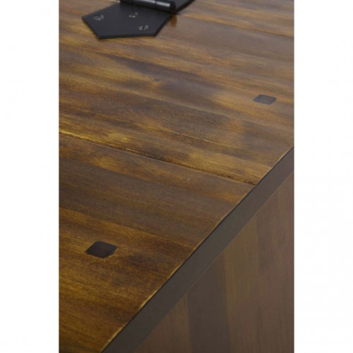 Mesa de café tipo arcón en acabado castaño oscuro. Colección Garrat, de Laura Ashley. Con nueve cajones y cubierta móvil.