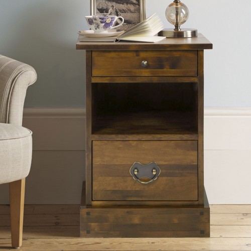 Garrat dark chestnut table. Garrat Collection, Laura Ashley. 2 drawers and 1 shelf. Solid birch subjected to staining.