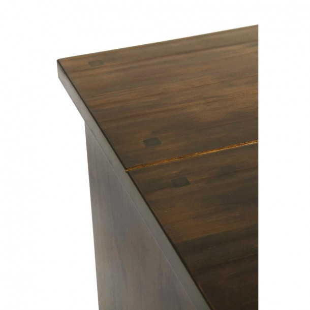 Garrat dark chestnut table. Garrat Collection, Laura Ashley. 2 drawers and 1 shelf. Solid birch subjected to staining.