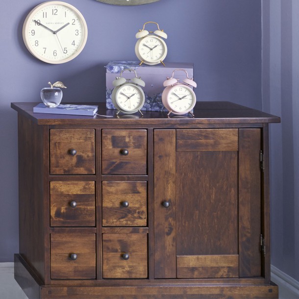 Garrat Dark Chestnut Small Wardrobe, Laura Ashley. 6 drawers, cabinet with adjustable shelf and rear opening.