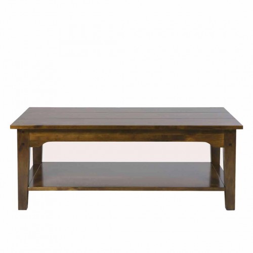 Rectangular coffee table. Smooth surface and fixed shelf. Solid dark chestnut lacquered birch. Garrat Collection, Laura Ashley.