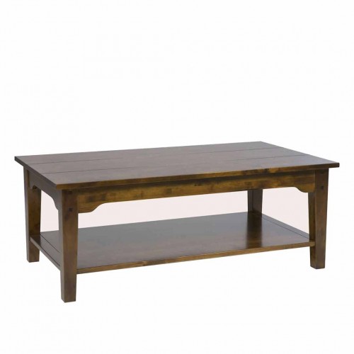 Rectangular coffee table. Smooth surface and fixed shelf. Solid dark chestnut lacquered birch. Garrat Collection, Laura Ashley.