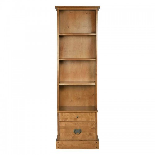 Narrow bookcase with 2 drawers and 4 spaces, finished in honey tone. Classic style. Garrat Collection, Laura Ashley.