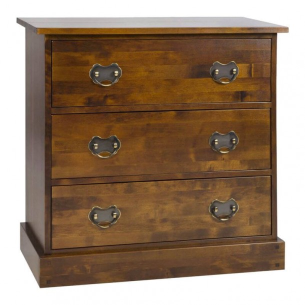 Classic 3-drawer chest, dark chestnut finish. Garrat Collection, Laura Ashley. Lacquered for easy maintenance.