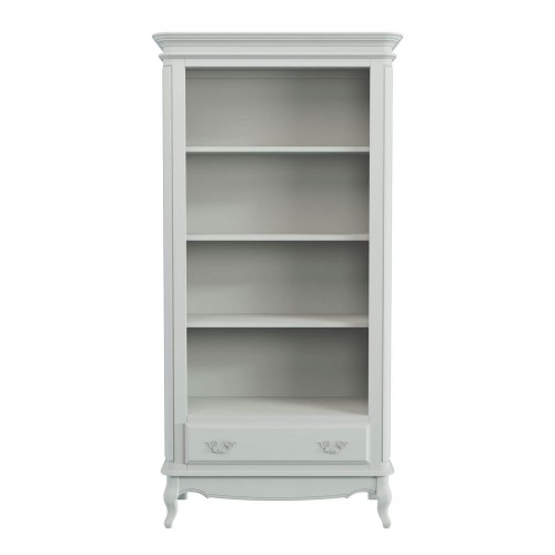 Unique bookcase, with a full drawer and 3 shelves (1 fixed and 2 adjustable). Classic design. Gray painted finish with patina.