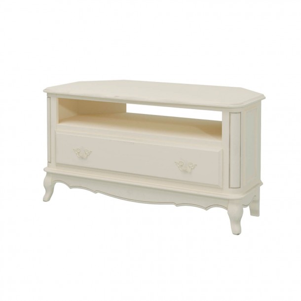 Low furniture for TV, with wide drawer. Provencale Collection, Laura Ashley. classic design. Ivory finish with patina.