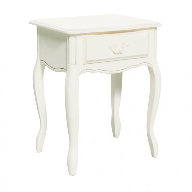 Side table with a drawer. Classic contoured leg design. Patina ivory finish. Provencale Collection, Laura Ashley.