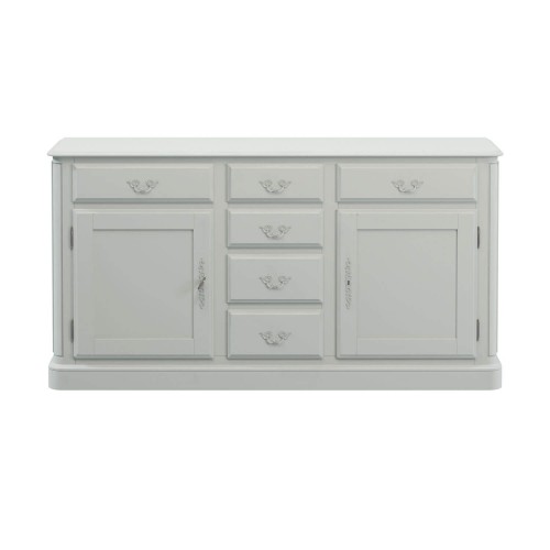 Large sideboard 2 cupboards, fixed shelf and 6 drawers. Light gray finish, patina. Classic Provencale design, Laura Ashley.