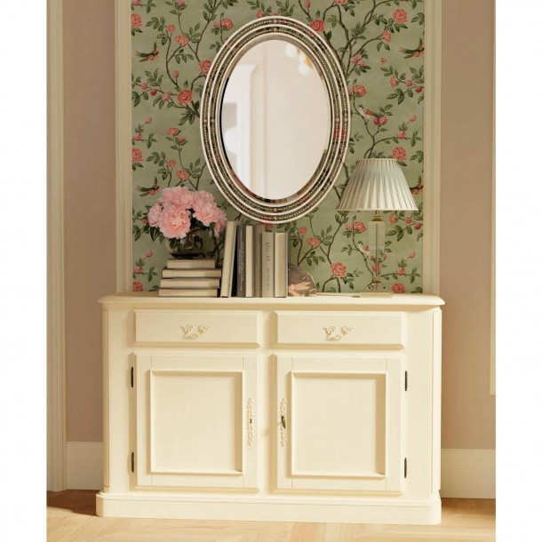 Sideboard, 2 drawers and 1 double cabinet with interior shelf. Provencale Collection, Laura Ashley. Ivory finish.
