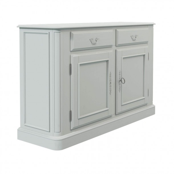 Sideboard, 2 drawers and 1 double cabinet with interior shelf. Provencale Collection, Laura Ashley. Light gray finish.